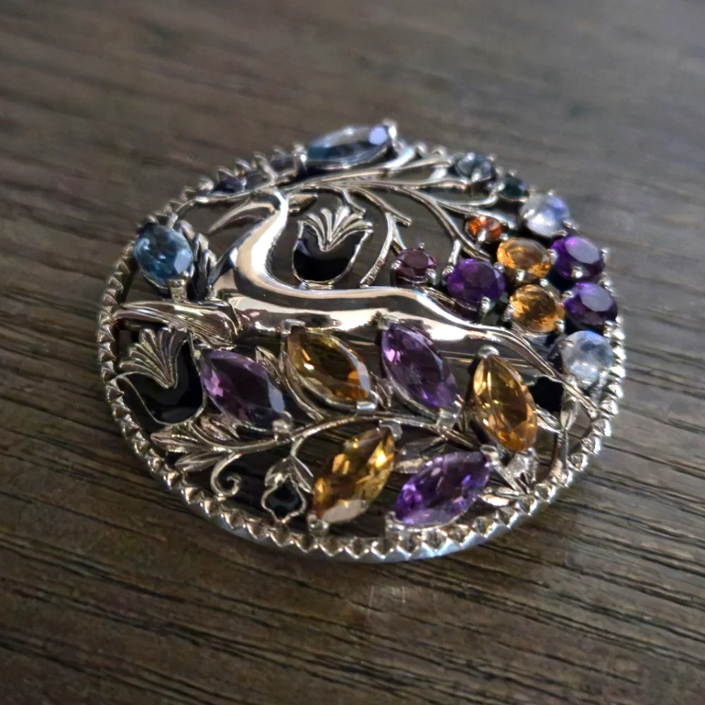 Nicky Butler 925 Sterling Silver Stag Pendant Brooch Designer Amethyst Citrine - Picture 2 of 16